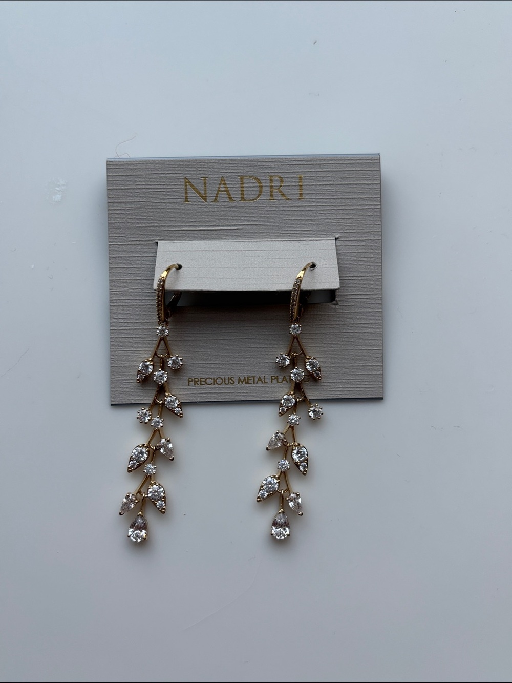 Nadri Gold Leaf Cascade Earrings with White Crystals